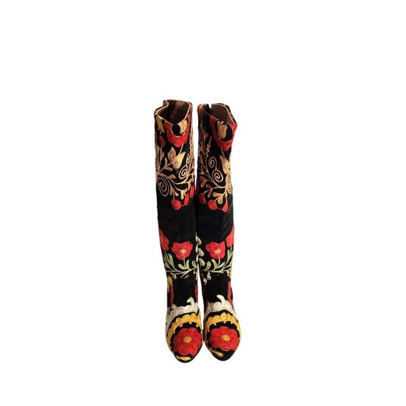Vintage Bohemian High Heel Knee Boots W Colorful Floral Embroidery Eu/39 US W/8 - Picture 8 of 10